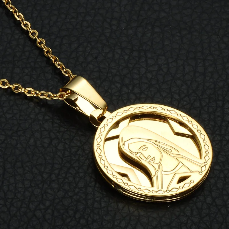 

Personality Stainless Steel Necklace Gold Plated Virgin Maria Pendant Men Women Hip Hop Jewelry Fashion Accessories Lover's Gift