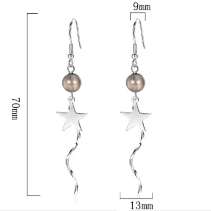 

Simple Star Pentagram Shiny Gray Natural Stone Long Tassel 925 Sterling Silver Drop Earrings For Women Trendy Novelty Jewelry