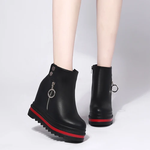 Winter style US4-10; женские ботильоны на платформе с круглым носком; обувь на очень высоком каблуке и на молнии; черные мотоциклетные ботинки в стиле панк; A1632 - Цвет: Winter style