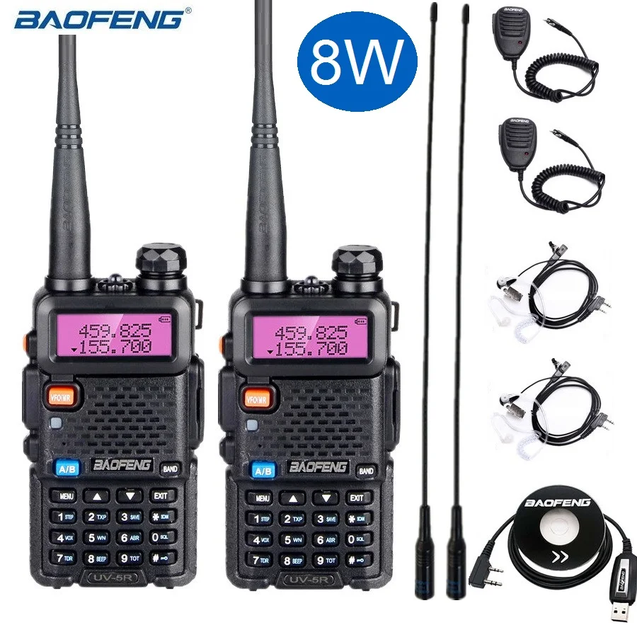 2 шт. иди и болтай Walkie Talkie 8 Вт UV 5R Портативный CB радио приемопередатчик