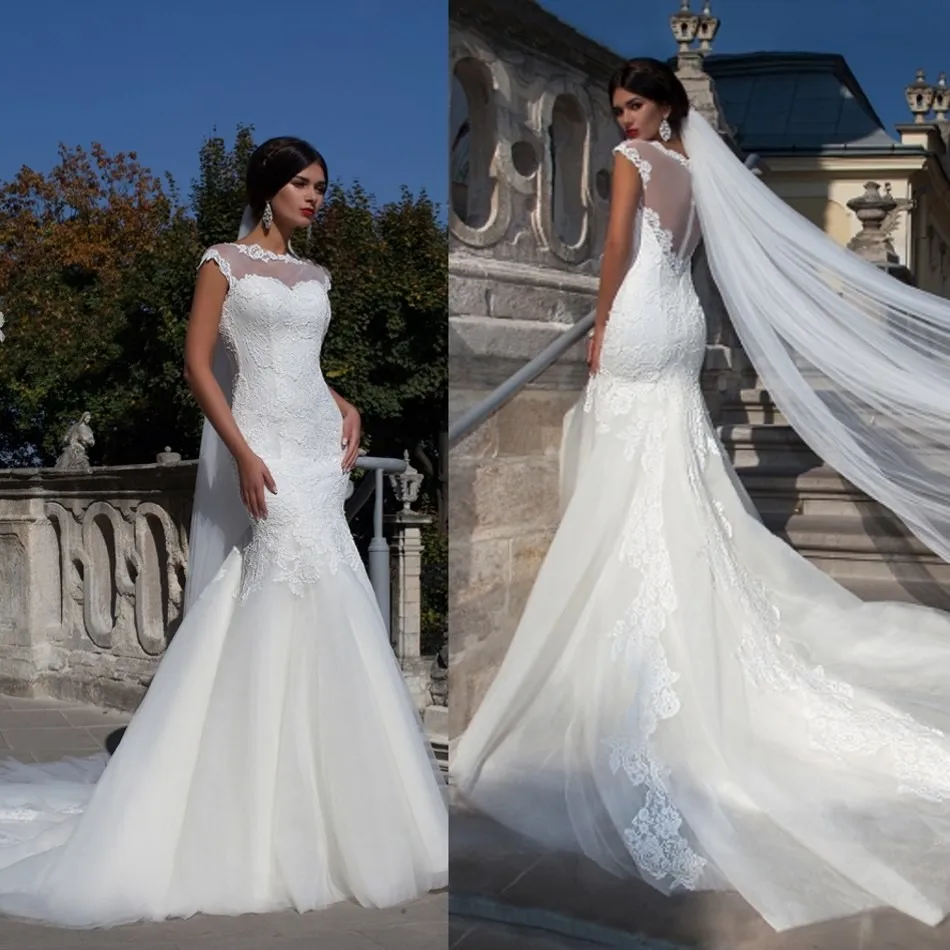 

Vintage Lace Mermaid Sexy Sheer Tulle Back Cap Sleeve Gowns vestido de noiva Casamento 2018 New mother of the bride dresses