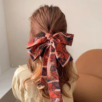 silk hair band print hair scarf scrunchies bow headdress girls french retro hair accessories sweet hair rings korean hair tie