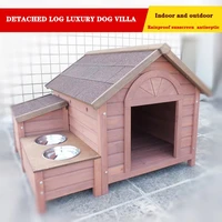 luxury outdoor large kennel solid wood rainproof and sun proof dog villa four seasons warm dog house indoor wooden kennel