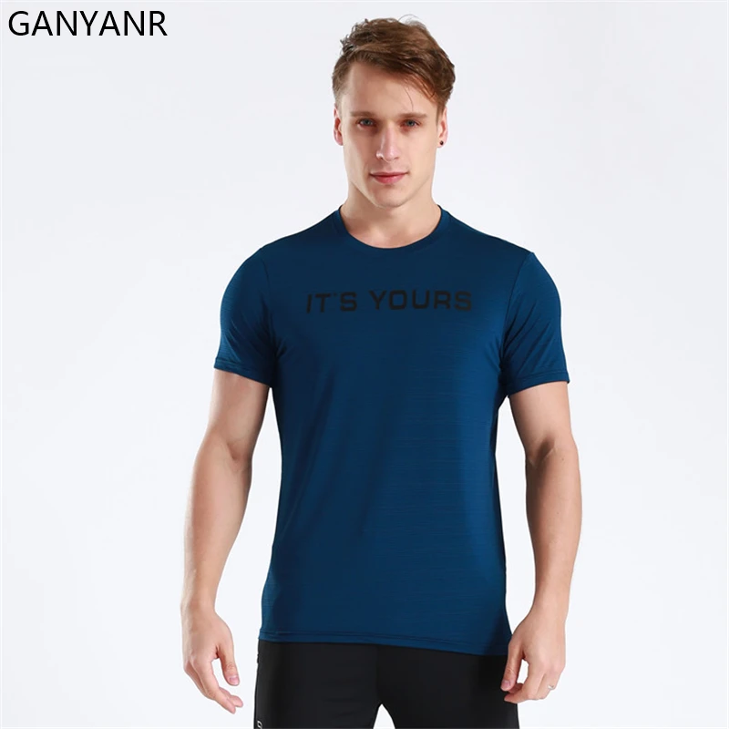 GANYANR Running T-shirt Men Gym T Shirt Sport Fitness Sportswear Crossfit Dry Fit Training Workout Tees Bodybuilding Clothes Gym