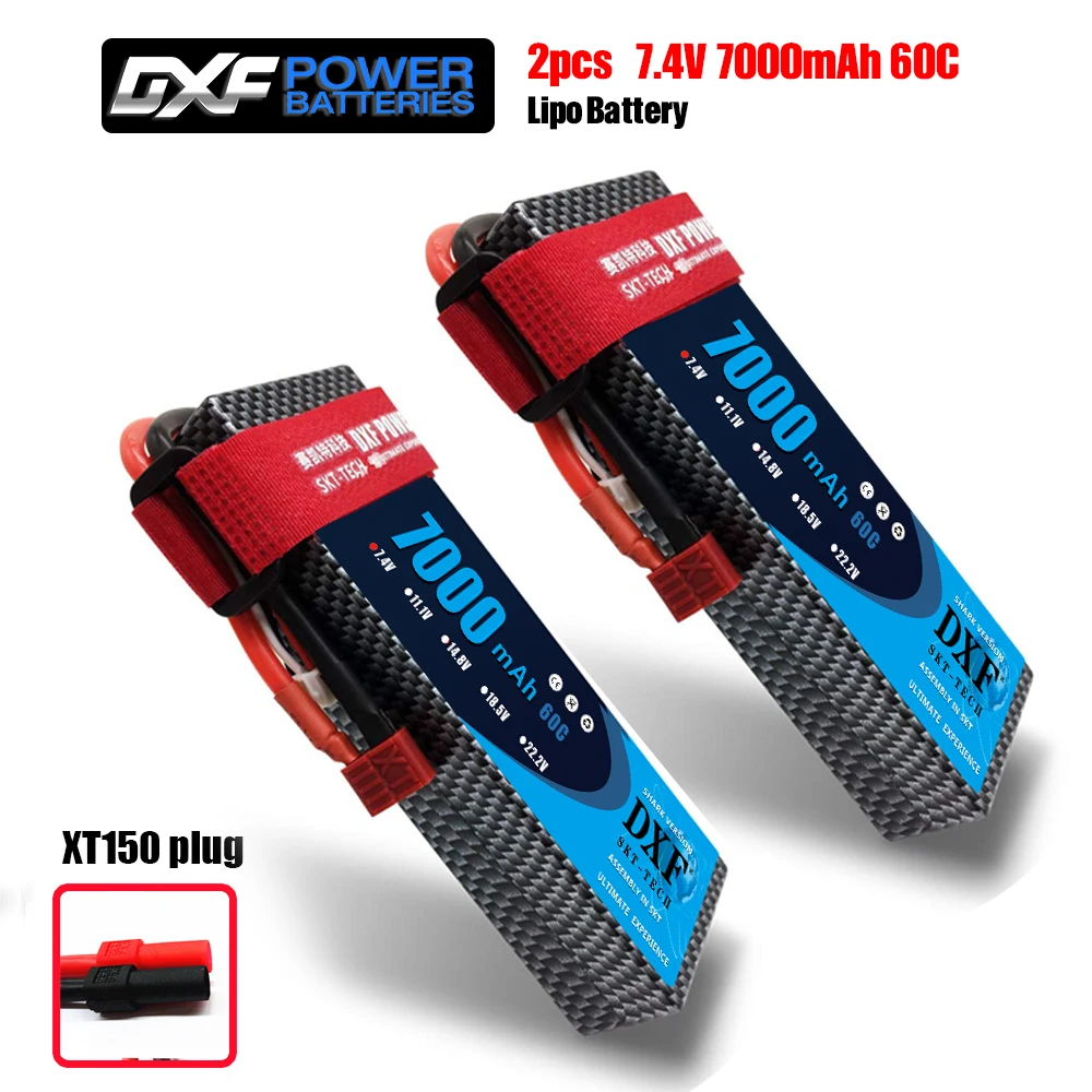 2 шт. DXF RC Lipo батарея 2s 7,4 V 2700mAh 20C 7000 60C 14,8 V 7000 60C для Wltoys 12428 feiyue 03 RC Q39 Запчасти для обновления - Цвет: 2S7000mahhardXT150