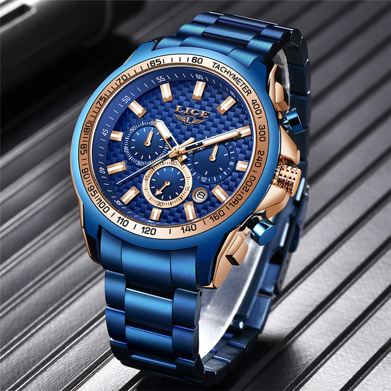 Новинка 2019 модные мужские часы с большим циферблатом синего цвета Топ бренд