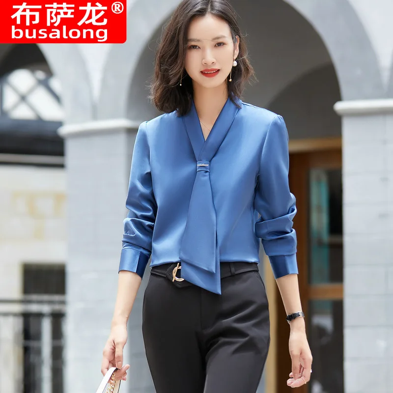 

2021 Autumn and Winter New Long-sleeved White Shirt Ladies Base Professional Self-cultivation Work Clothes Plus Size Formal Wear