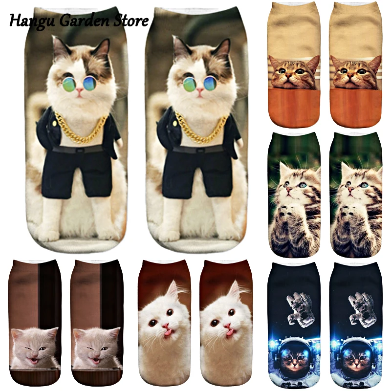 

Womens 3D Print Funny Cute Cartoon Kitten Unisex Short Socks Creative Colorful Multiple Cat Face Happy Low Ankle Socks For Women