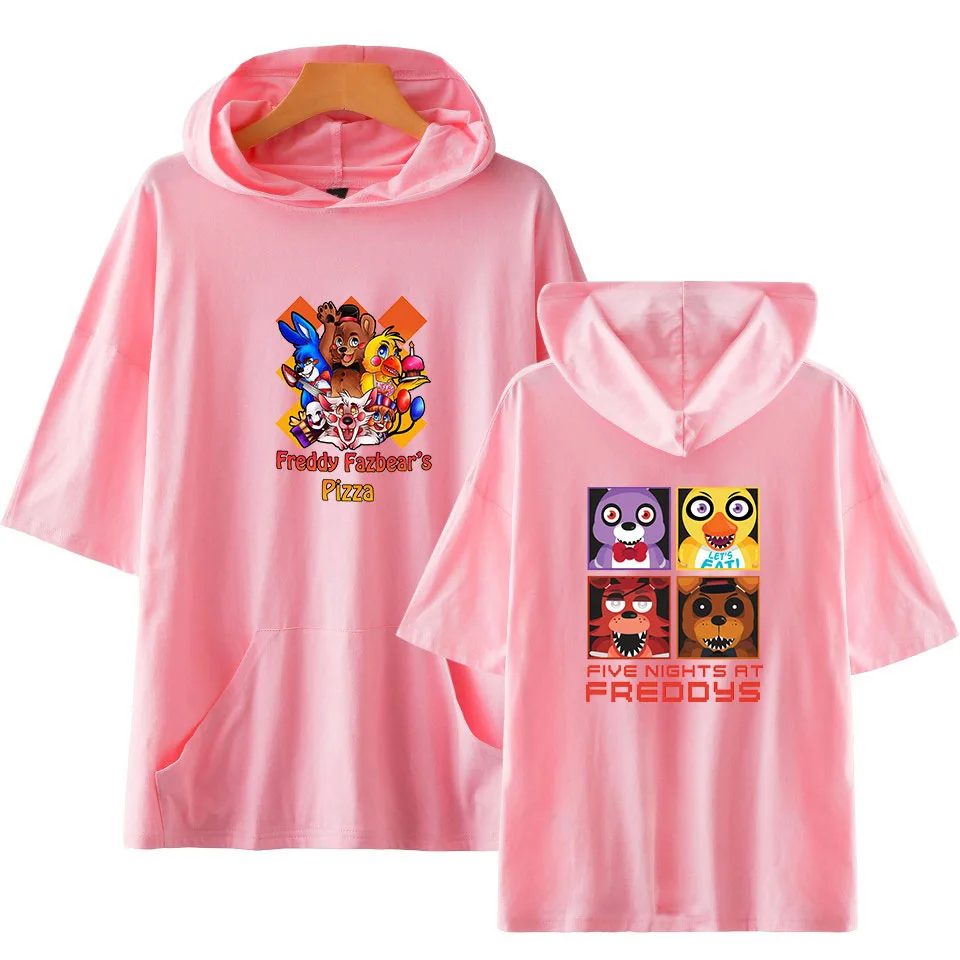 

FNAF Five Nights At Freddys Hooded T Shirt Women Men Summer Fashion Short Sleeve Cotton Funny Tshirt Homme Camisetas Hombre