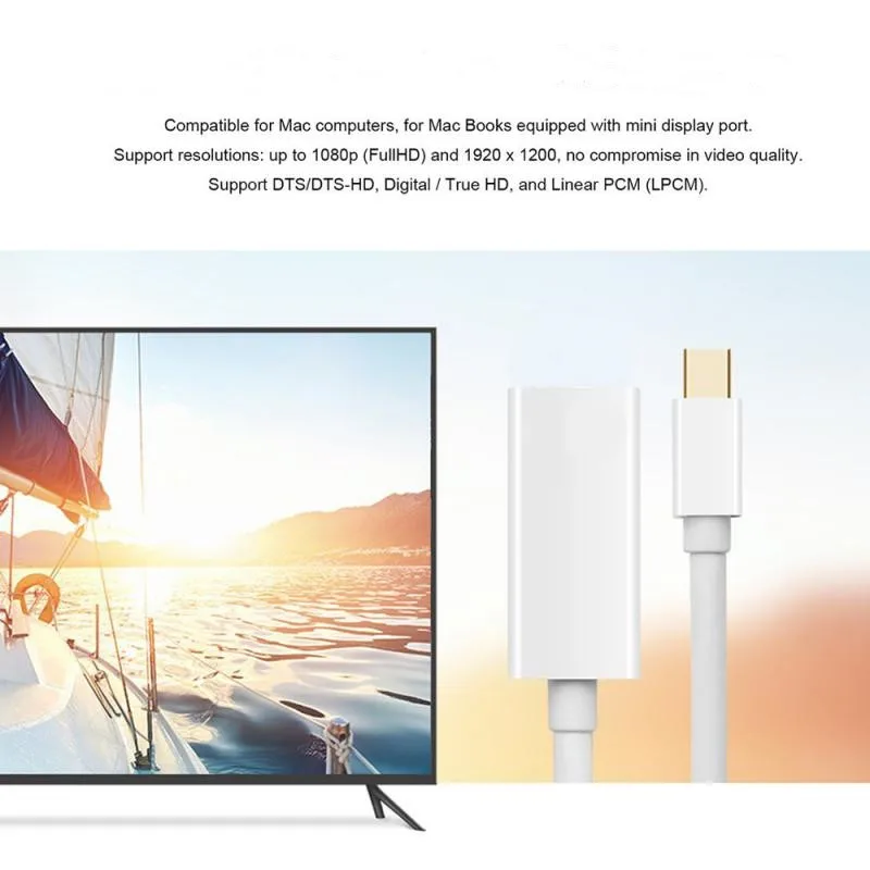 Новый мини DP к HDMI совместимый кабель порт able Аудио мультимедийный дисплей Белый