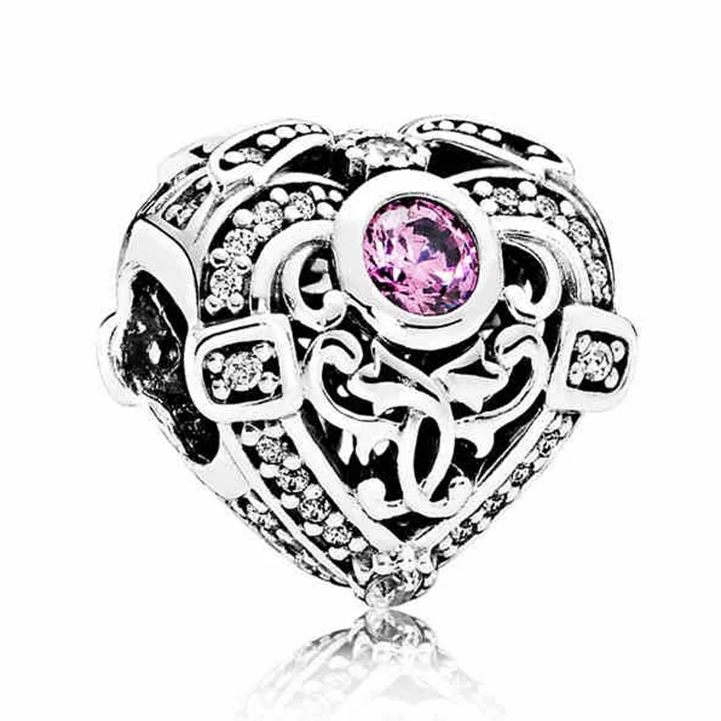 

Original 925 Sterling Silver Charm Openwork Opulent Love Heart Bead With Crystal Fit Popular Bracelet DIY Jewelry