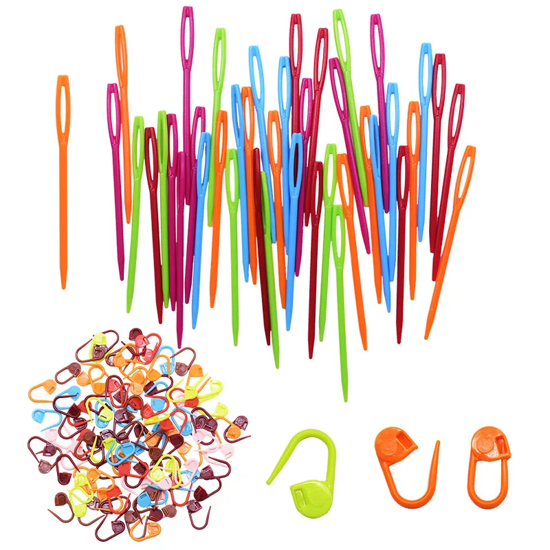 100Pcs Multicolor Plastic Knitting Crochet Locking Stitch Markers Wool Yarn Needles Sewing Accessories Sweater Weaving Tools