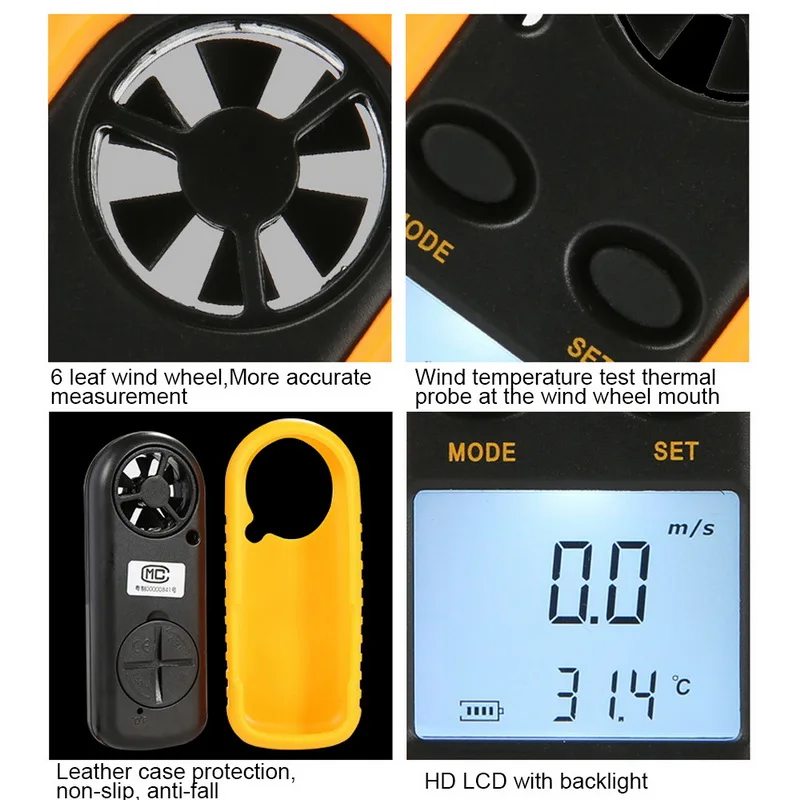 Новый цифровой анемометр термометр измерительная скорость ветра температура
