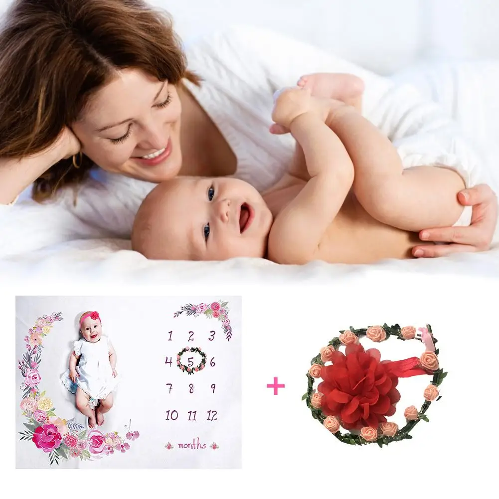 Фон для фотосъемки новорожденного ребенка одеяло месячного роста повязка на