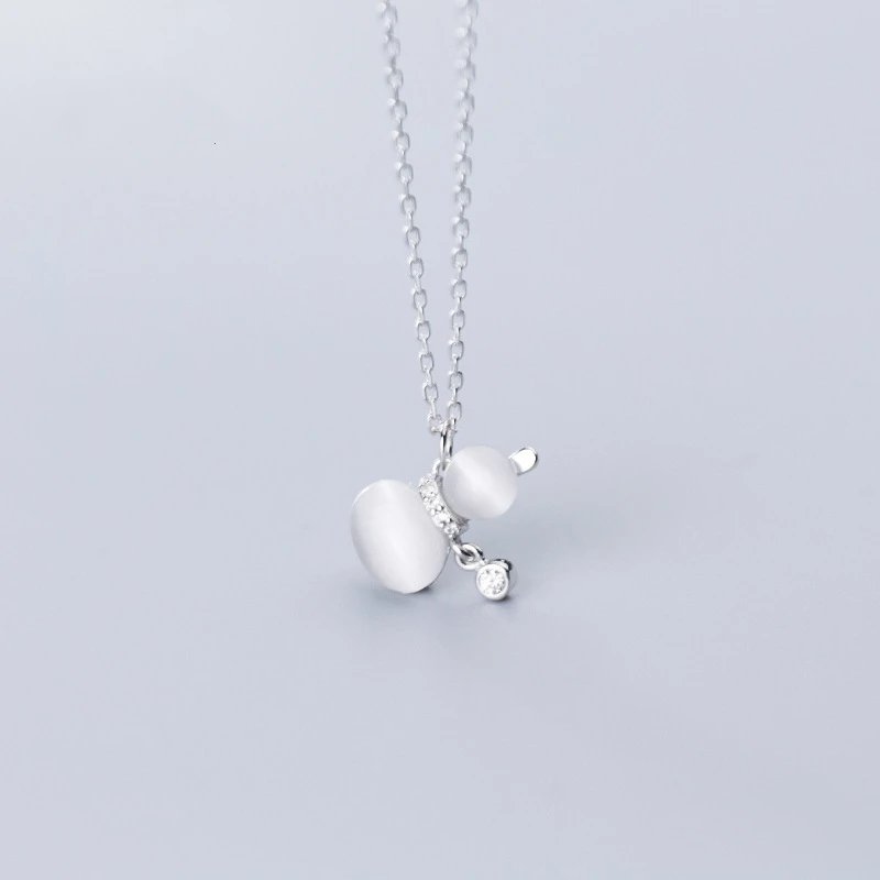 

925 Solid Sterling Silver Cute Calabash Amulet Grey Opal Pendant Necklace For Women Lady Daughter Jewelry Gifts
