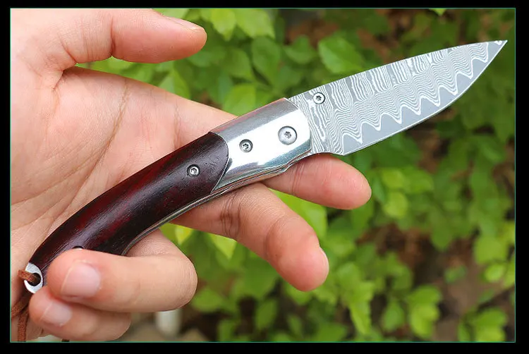 Новый товар острый нож из дамасской стали складной с деревянной ручкой уличный