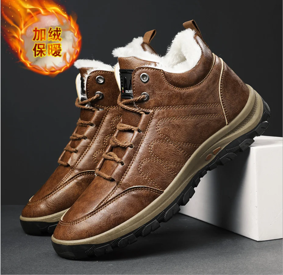 

Men Ankle Boots Outdoor Leather Autumn Winter Non-Slip Walk Male Casual Flats Work Shoes Sneakers Comfortable Platform Boots