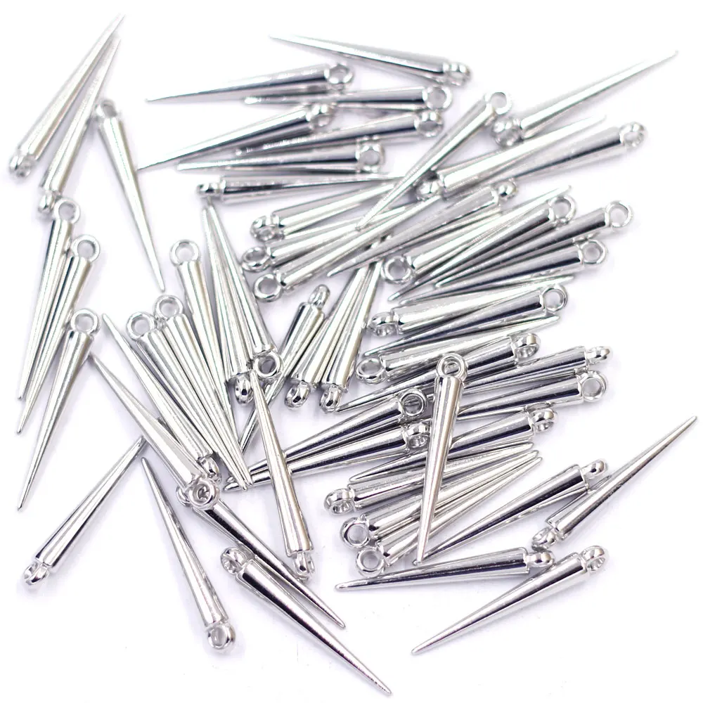 

50Pcs Pendants Silver Tone Cone Acrylic Spike Tear Rivet Punk Studs and Spikes Earring Jewelry DIY Making Findings Charms 4x34mm