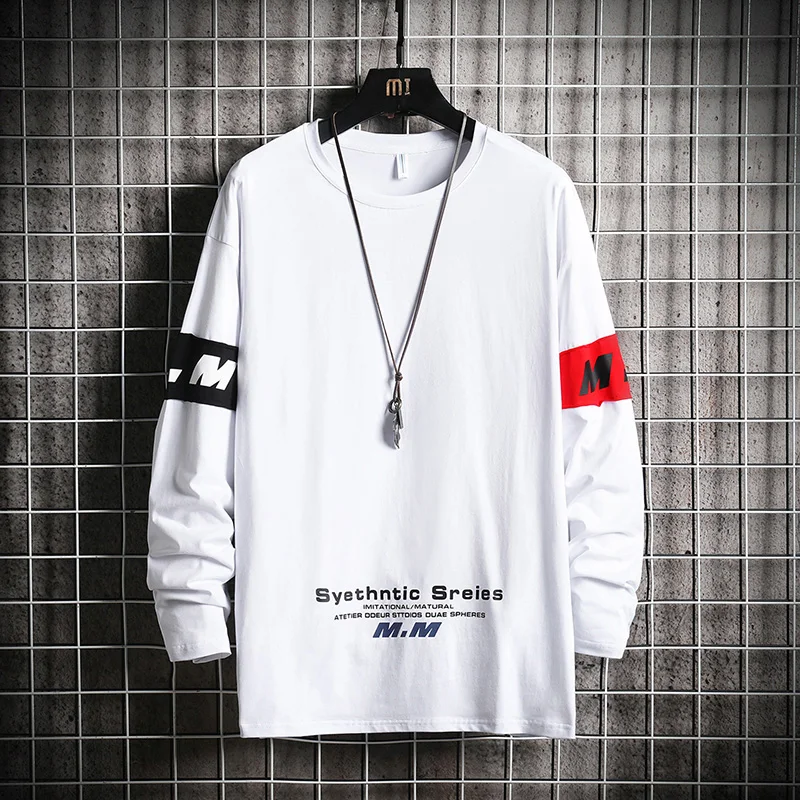 

Футболка мужская оверсайз с длинным рукавом, модная тенниска из хлопка, повседневная майка, уличная одежда, 5XL, лето