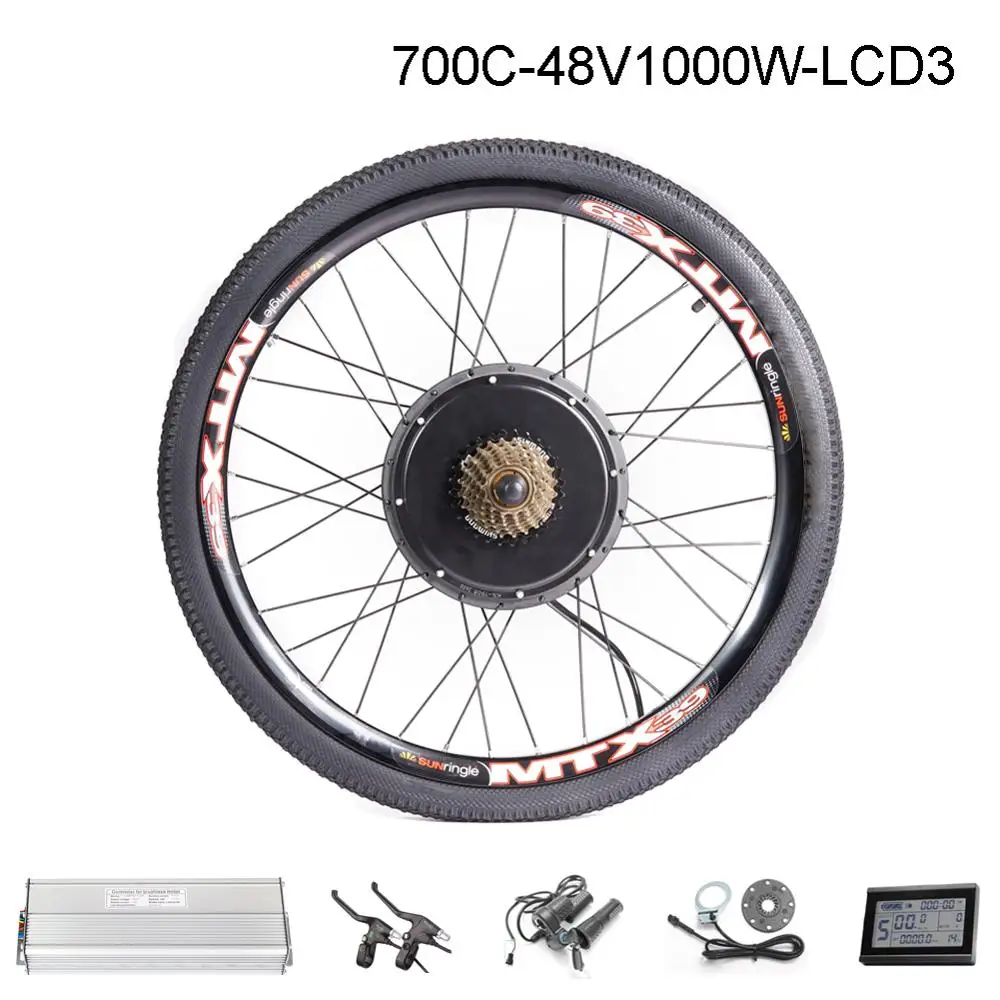 700C 1000W Фара для электровелосипеда в 20-29 дюймовым 700C преобразователя для электрического велосипеда с сертификатом ce комплект 48V 1500W тормозной функцию регенерации задний ступичный мотор для центрального движения колеса - Цвет: 700C 1000W