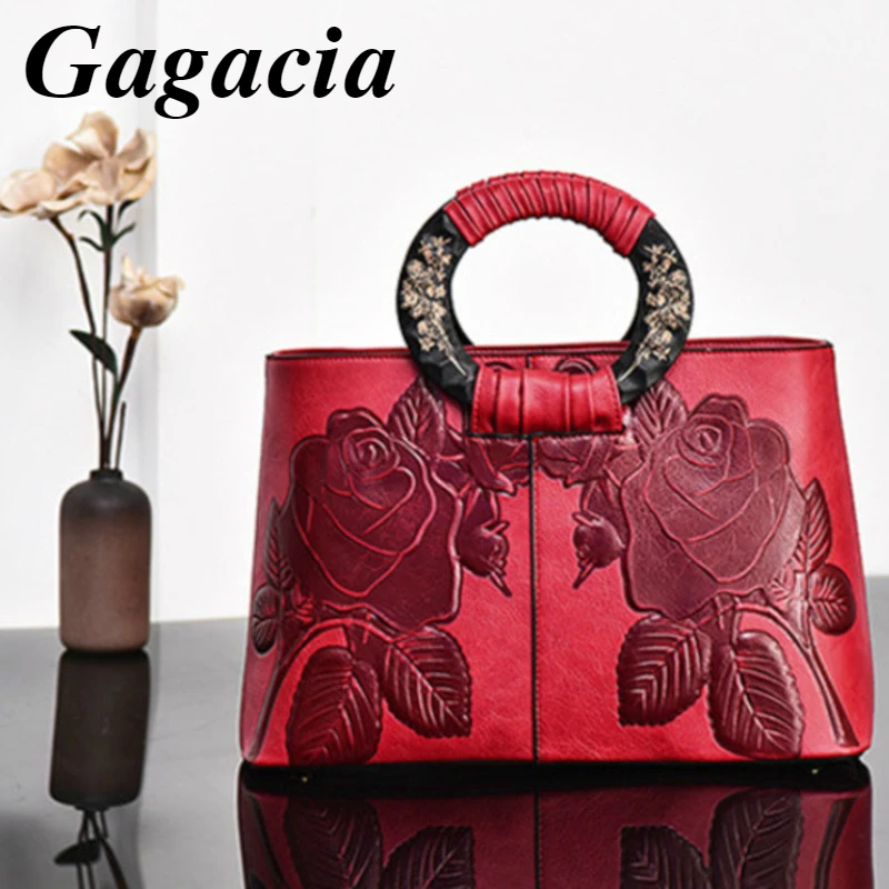 

Gagacia Women's PU Leather Crossbody Bag Luxury Handbags Woman's Fashion Embossed Messenger Bags Vintage Chinese Style Tote Bag