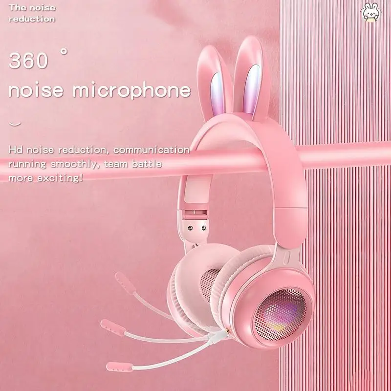 

2021 New Girl Rabbit Ears Cat Ears Glowing Game Girls Cute Headset Wireless Bluetooth Headset Noise Reduction