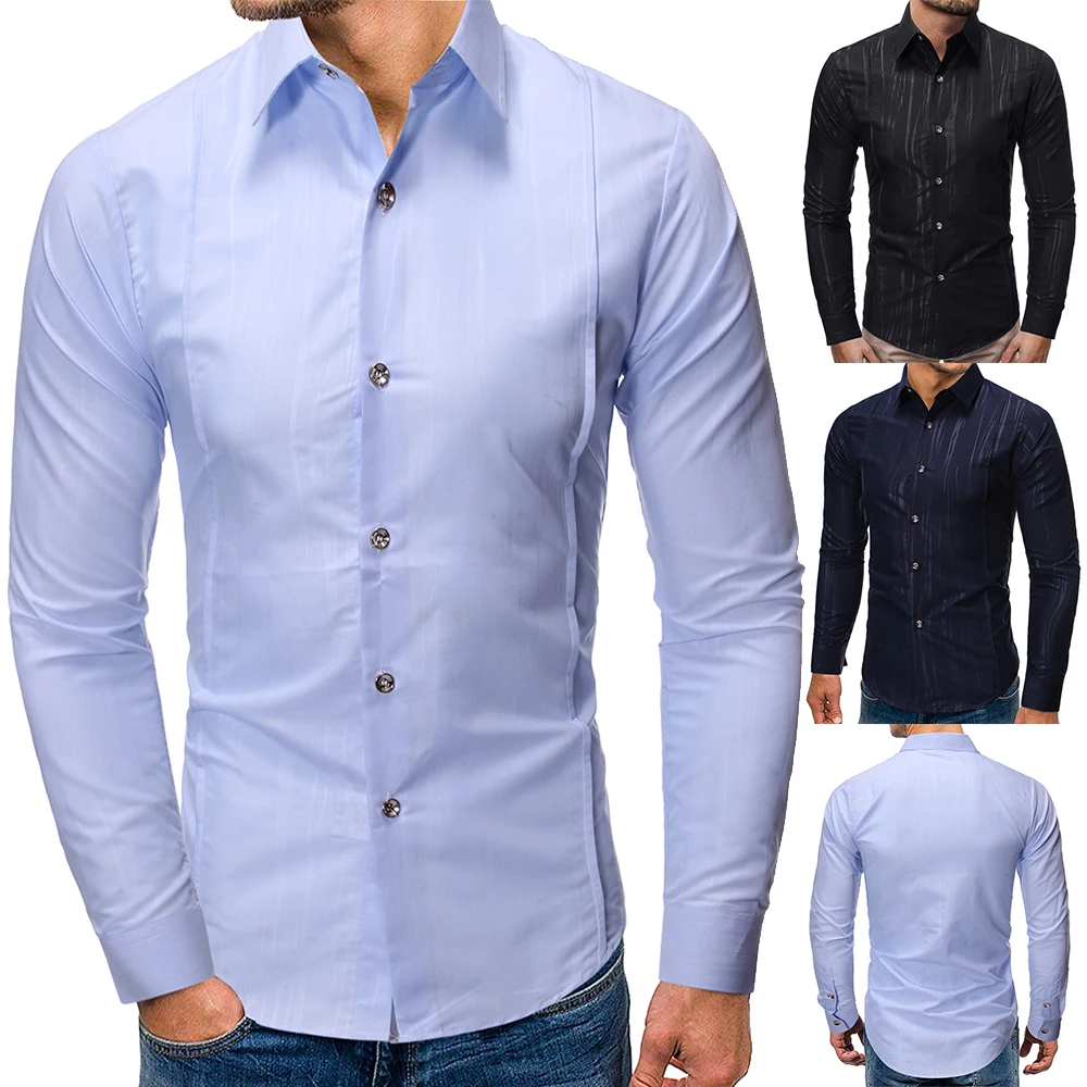 Мужские рубашки Новое поступление Мужская Облегающая рубашка с текстурным