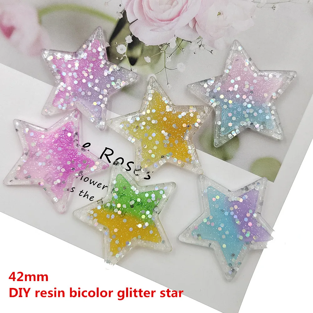 

10pcs/lot DIY resin colorful glitter bicolor glitter star for kids hair accessories resin cabochons