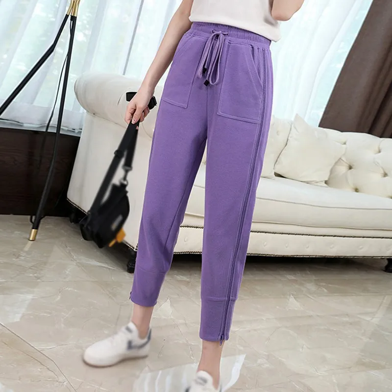 

black pants woman high waist pants ladies pants fashion Korean style thin loose trousers pants