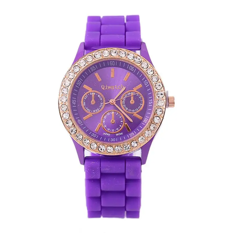 2020 Женева стразы силиконовый ремешок черные женские кварцевые часы модные