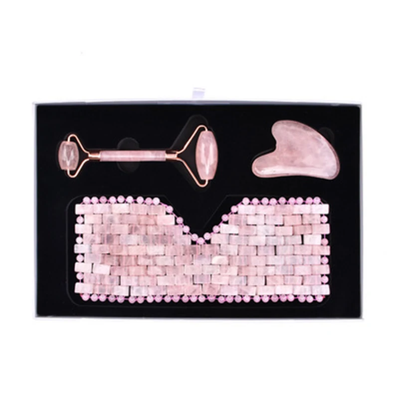 

Rose Quartz Jade Eye Mask Massager Jade Roller Guasha Board Set Slimming Natural Jade Facial Massage Roller Stone With Box