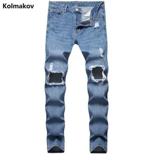 Новое поступление весна 2020, мужские бриджи, мужская мода, стильные эластичные облегающие джинсы с потертостями, мужские брюки