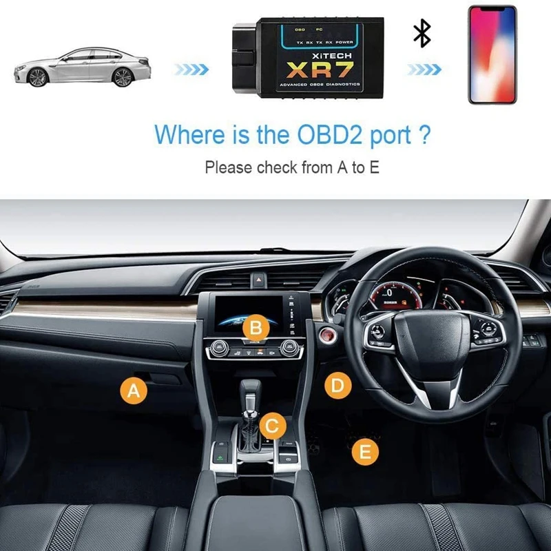 

OBD2 Bluetooth Adapter, OBD Diagnostic Device Auto OBD II Code Scanner ELM327 Compatible with Android & Windows Devices