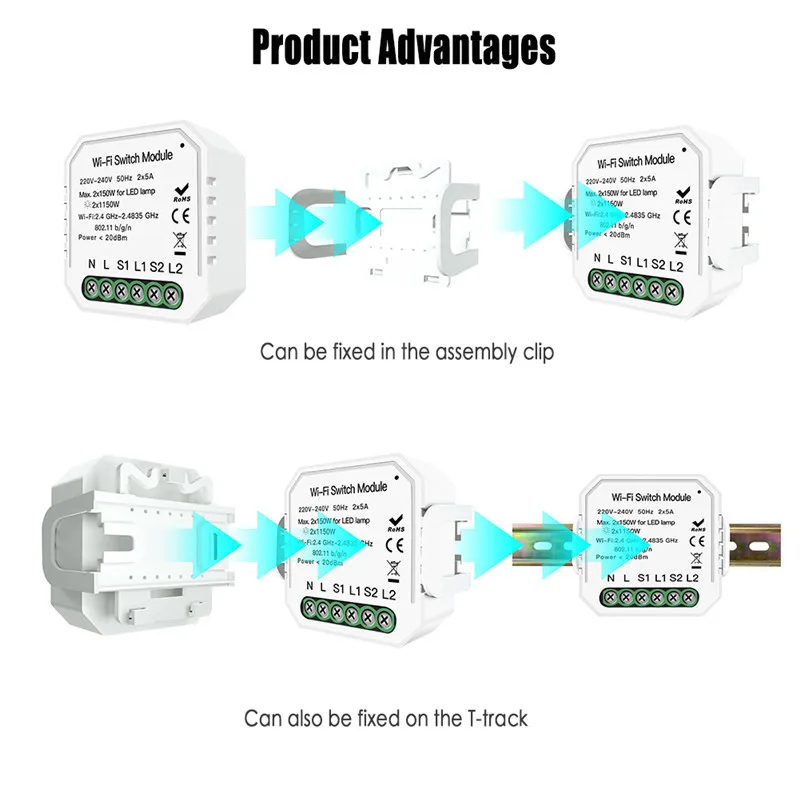 Умный светильник ель света Tuya 2 клавиши канала Wi-Fi модуль выключателя управление