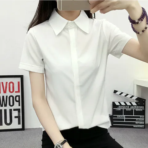 Белая женская блузка 2021 рубашка с коротким рукавом летние белые женские топы в