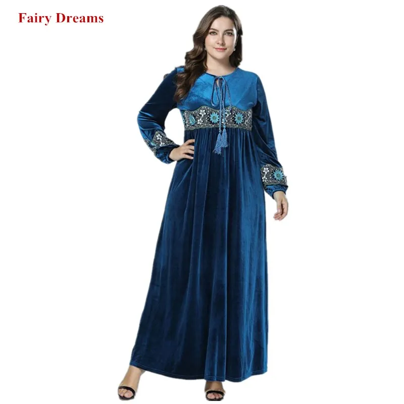 Бархатное мусульманское платье большого размера Дубай абайя женские платья