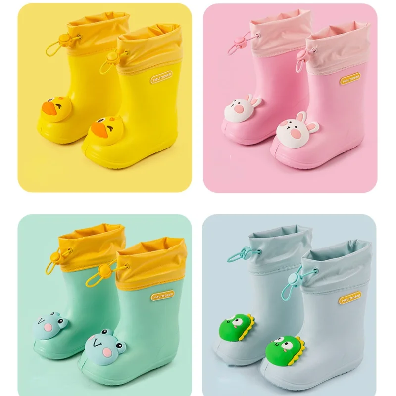 

Детские непромокаемые ботинки, классические водонепроницаемые сапоги для девочек и мальчиков, с мультяшным рисунком, для зимы