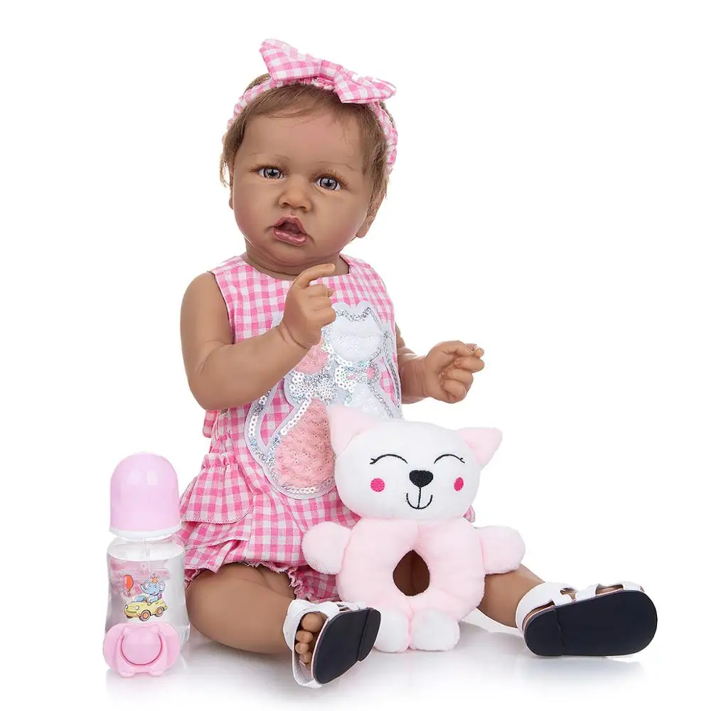 KEIUMI 23 Inch Lifelike Reborn Baby Doll All Silicone Tan Skin 57CM Lovely Girl For Children's Gifts Christmas Present | Игрушки и