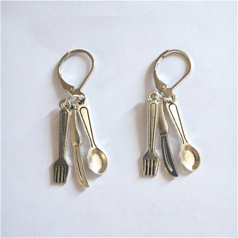 Серьги-подвески серьги-клипсы с ножом и вилкой висячие серьги ювелирные изделия