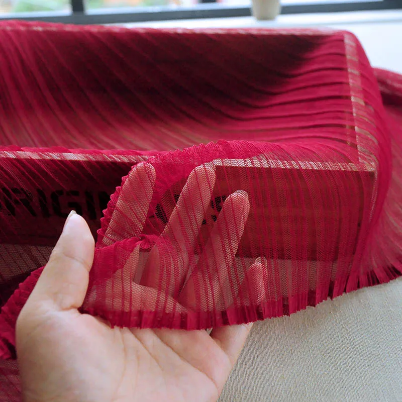 3/5/10m Crinkle Accordion Pleated Fabric Crease Fashion Designer Plisse Cloth for Sewing Dress Black White Skin Nude By Meter - купить по