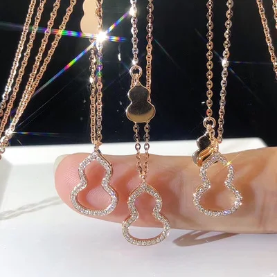 

Gourd Necklace For Women's Simple Forest Plain Hollow Diamond Pendant Necklace Famous Brand Joker Clavicle Chain Holiday Gift