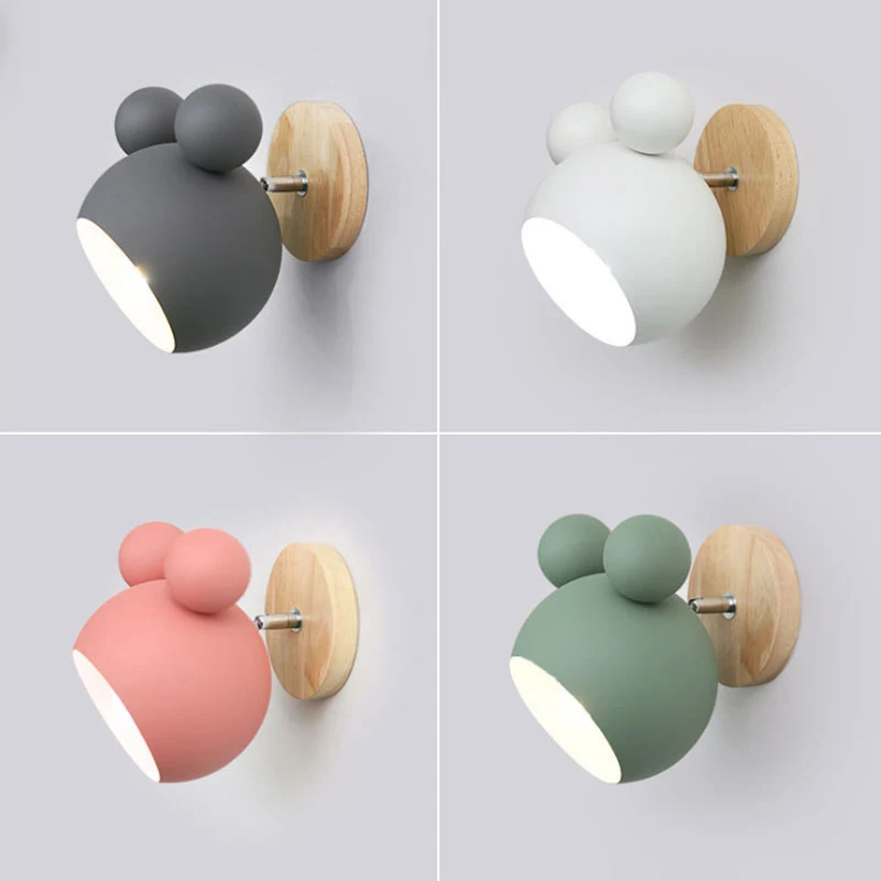 

Nordic Wooden E27 Wall Lamps Cute Cartoon Styling Coloful Wall Sconces Room Kitchen Restaurant Macaroon Decorative Bedside Lamp