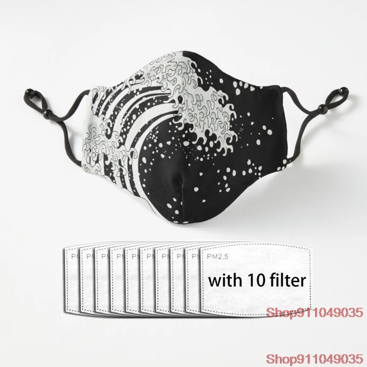 

Black and White Great Wave Unisex Facial Mask Adjustable Luxury Polyester Face Mouth Mask With Filter Mascarillas