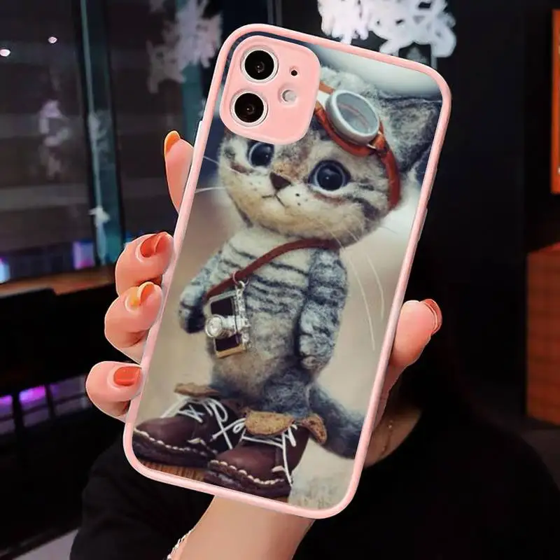 

Animal Cat Phone Case Pink matte transparent For iPhone 7 8 x xs xr 11 12 pro plus max mini Clear Funda