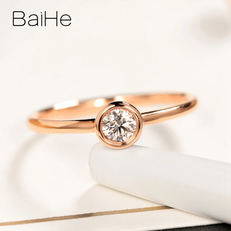 BAIHE Solid 14K желтое золото 0.08CT Сертифицированный H/SI круглая огранка натуральные бриллианты свадебные женские модные ювелирные изделия кольцо