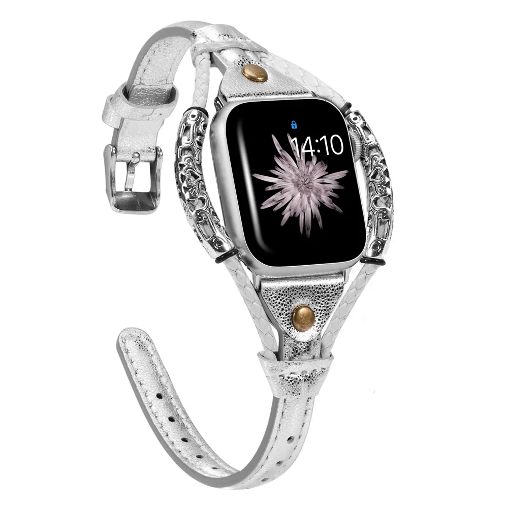 Silver Винтажный кожаный ремешок для Apple Watch Band женский твист полоса ремешок заклепки с металлической веревкой браслет нарядный стильный iwatch серия - Цвет ремешка: Silver