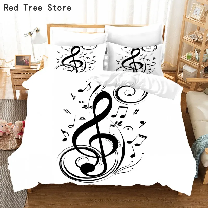 

3D Musical Note Letter Bedding Set White Black Color Duvet Cover EU US AU Size Quilt Cover Cute 2/3pcs Kids Comforter Quilt