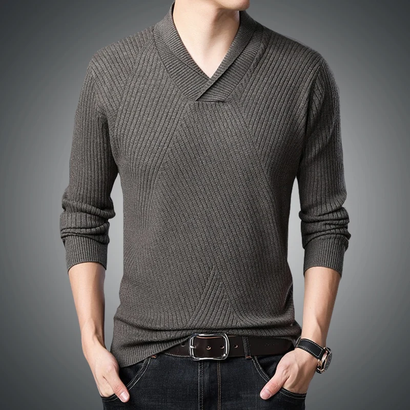 

V-Neck long sleeve fashion warm Sweaters men thick 2021 autumn winter solid color casual wild trend bottoming shirt zde1629