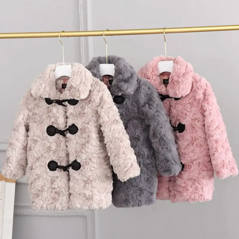 Children Faux Fur Coat Baby turndown collar Thicken Warm Jacket Girls Long Overcoat Winter Kids girls Casual Outwear