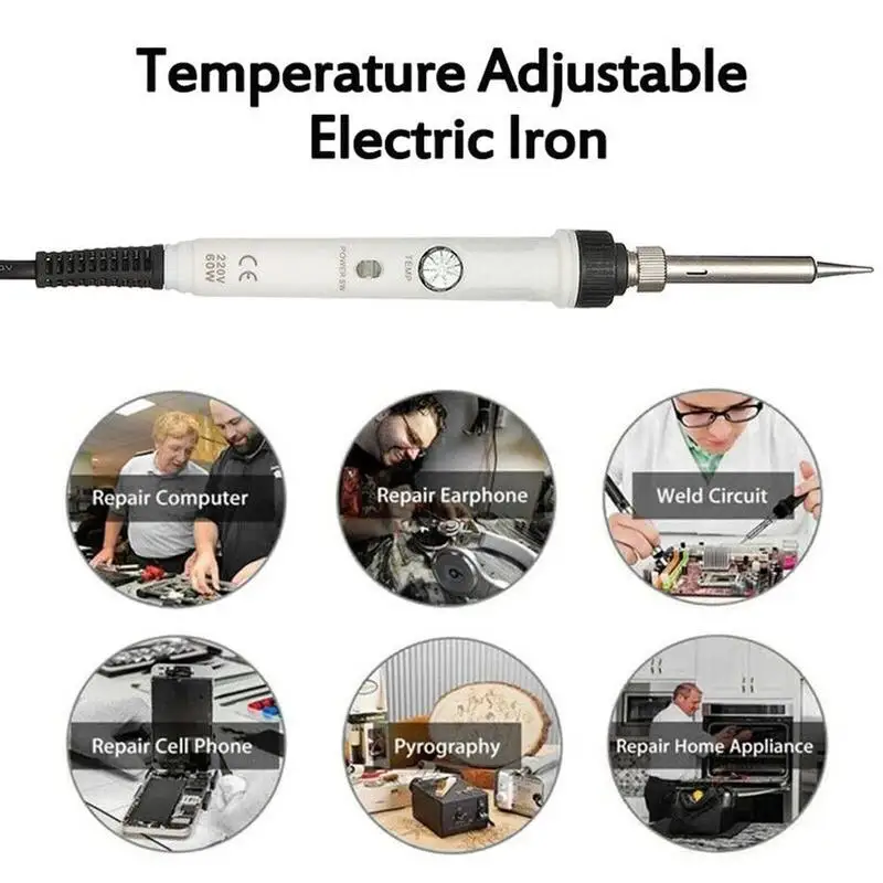 

60W Temperature Adjustable Electric Iron With Indicator Welding Tips 220V Accessories Tools Light 110V Soldering Y2T1